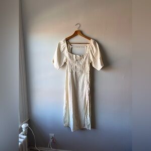 CREAM LINEN BLEND MIDI DRESS WITH SIDE SLIT 🐰🐣🤍